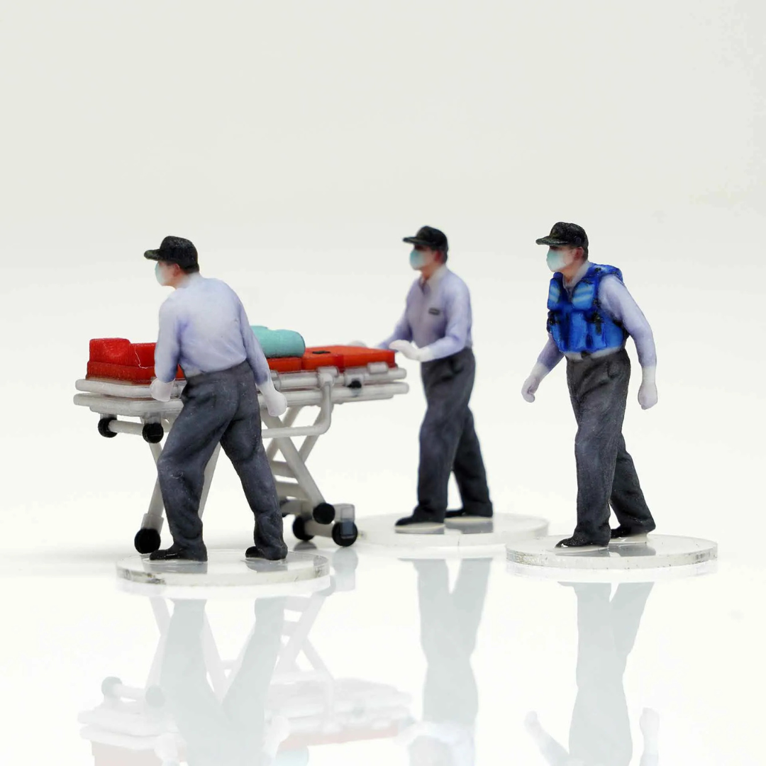 箱庭技研 figreal 1/64 救急隊員003 3体+患者なしストレッチャー