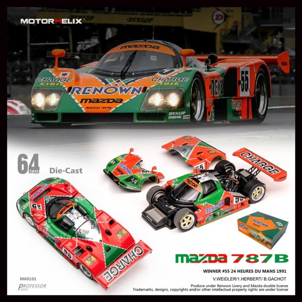 MOTORHELIX 1/64 マツダ レナウン Mazda 787B RENOWN ルマン 優勝 1991 #55 V.ヴァイドラー/J.ハーバート/B.ガショー