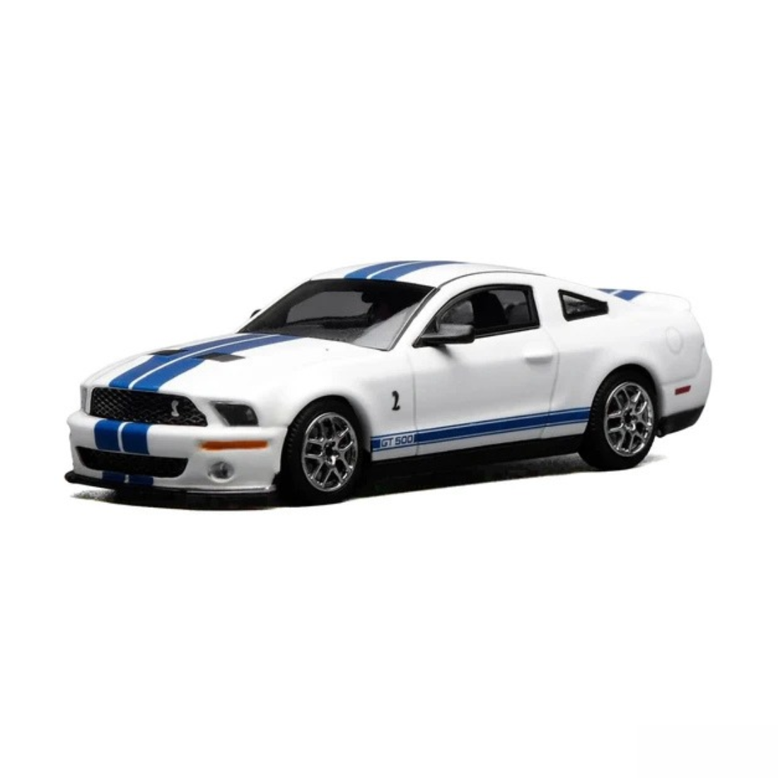 モーターヘリックス X グリーンライト 1/64 フォード マスタング シェルビー GT500 2007 ホワイト ブルーダブルストライプ