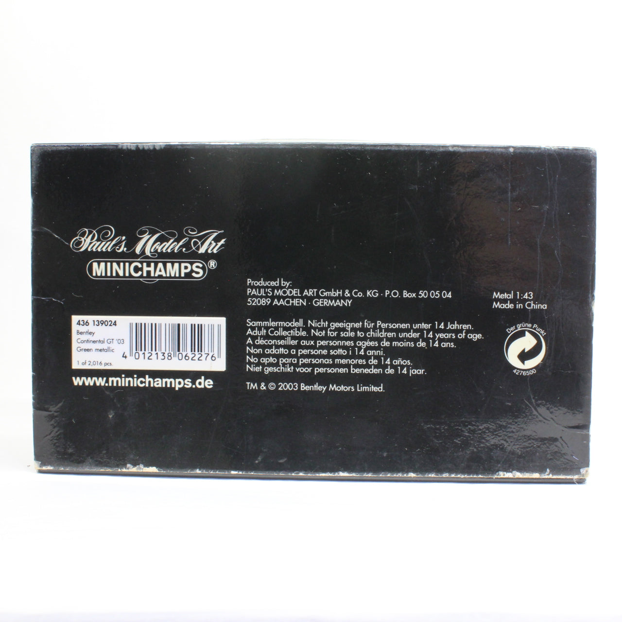 MINICHAMPS 1/43 BENTLEY CONTINENTAL GT 2003 GREEN METALLIC
