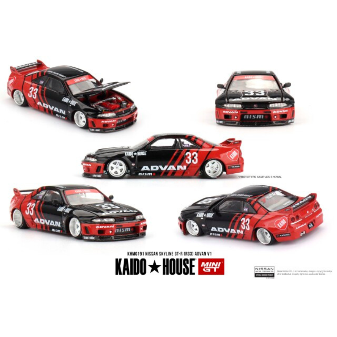 MINI GT 1/64 Nissan スカイライン GT-R R33 Kaido Works ADVAN(右ハンドル)