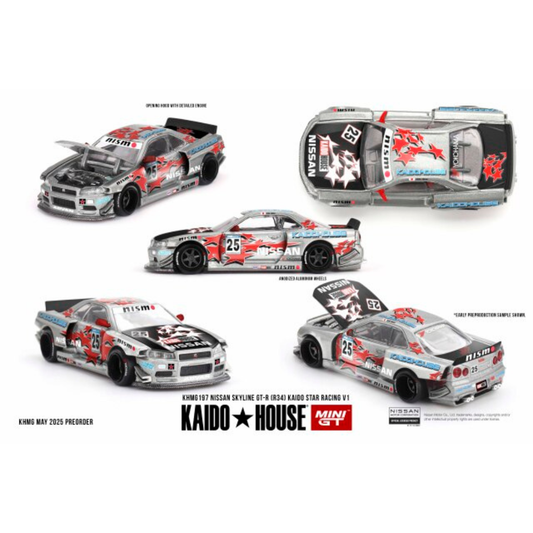 MINI GT 1/64 Nissan スカイライン GT-R R34 Kaido Star Racing V1(右ハンドル)
