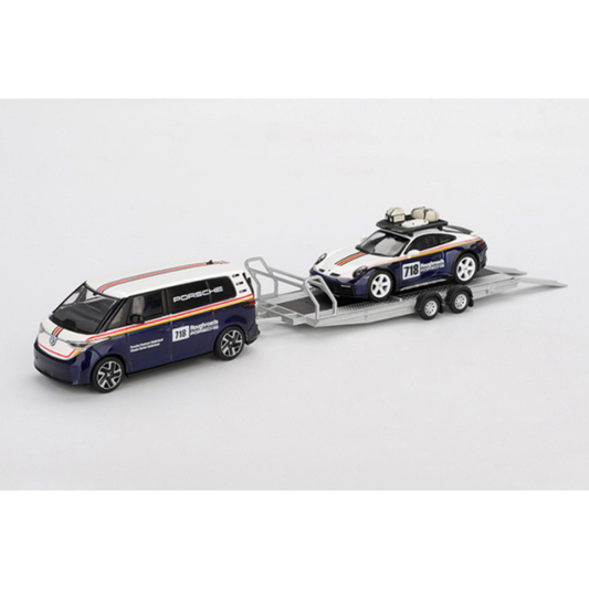 MINI GT 1/64 ポルシェ 911 ダカール #718 / フォルクスワーゲン ID. Buzz Porsche Centrum Gelderland Roughroads セット